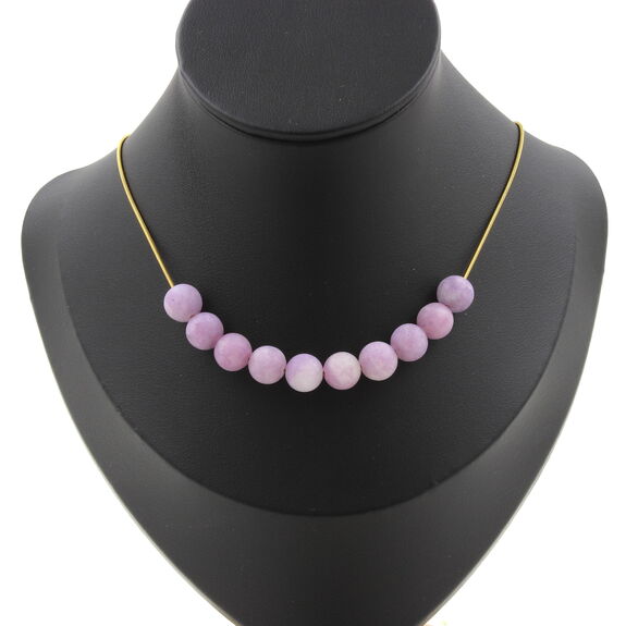 Matte purple Mica 8 mm 10 beads necklace. Golden stainless steel chain