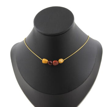 Mookaite from Australia 8 mm 4 beads necklace. Golden stainless steel chain