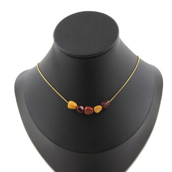 Mookaite from Australia 8 mm 5 beads necklace. Golden stainless steel chain