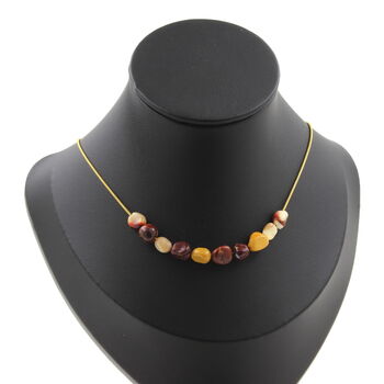 Mookaite from Australia 8 mm 10 beads necklace. Golden stainless steel chain