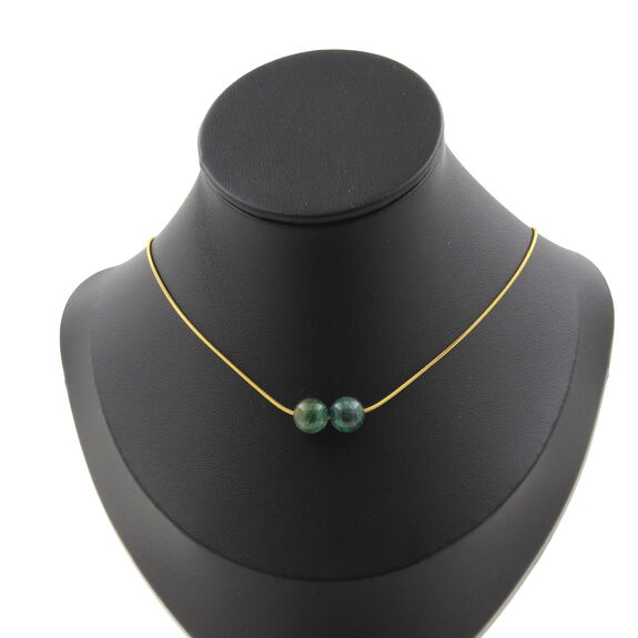 Green Mica from Tanzania quality 5A 8 mm 2 beads necklace. Golden stainless steel chain