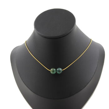 Green Mica from Tanzania quality 5A 8 mm 2 beads necklace. Golden stainless steel chain