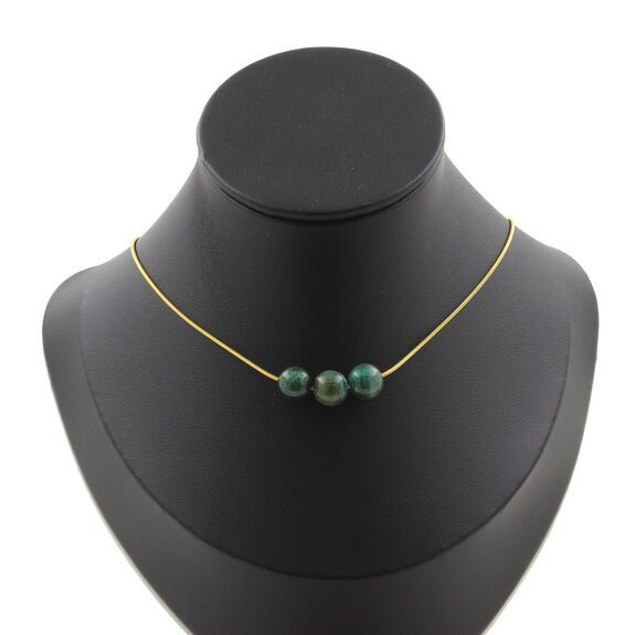 Green Mica from Tanzania quality 5A 8 mm 3 beads necklace. Golden stainless steel chain