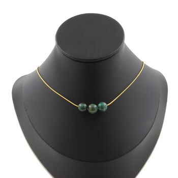 Green Mica from Tanzania quality 5A 8 mm 3 beads necklace. Golden stainless steel chain