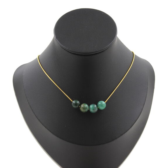 Green Mica from Tanzania quality 5A 8 mm 4 beads necklace. Golden stainless steel chain