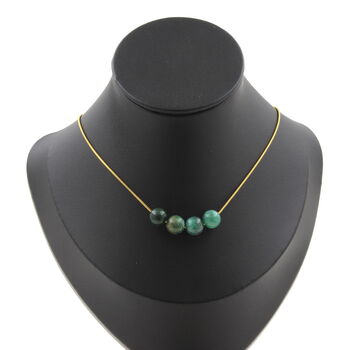 Green Mica from Tanzania quality 5A 8 mm 4 beads necklace. Golden stainless steel chain