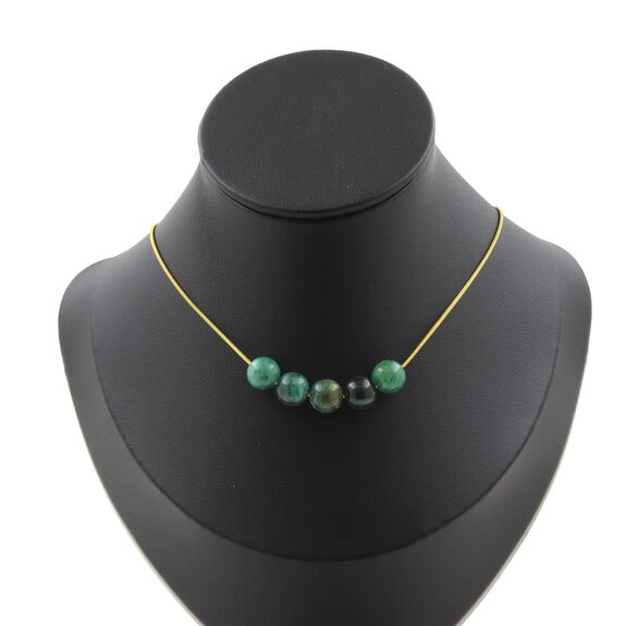 Green Mica from Tanzania quality 5A 8 mm 5 beads necklace. Golden stainless steel chain