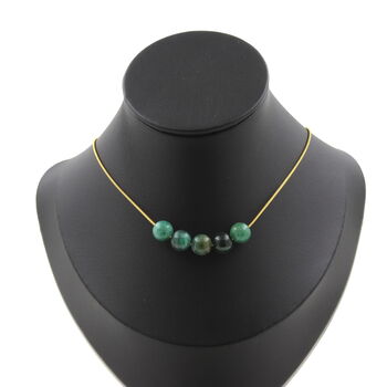 Green Mica from Tanzania quality 5A 8 mm 5 beads necklace. Golden stainless steel chain