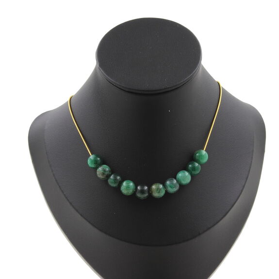 Green Mica from Tanzania quality 5A 8 mm 10 beads necklace. Golden stainless steel chain