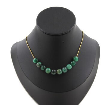 Green Mica from Tanzania quality 5A 8 mm 10 beads necklace. Golden stainless steel chain