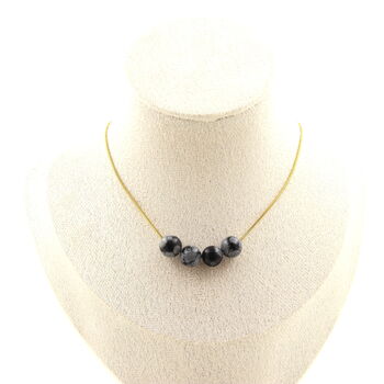 Snowflake Obsidian 8 mm 4 beads necklace. Golden stainless steel chain