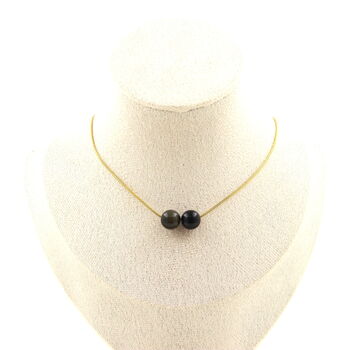 Golden Obsidian 8 mm 2 beads necklace. Golden stainless steel chain