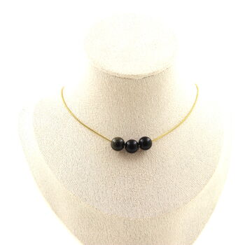 Golden Obsidian 8 mm 3 beads necklace. Golden stainless steel chain