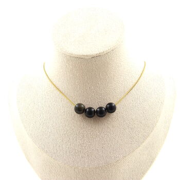 Golden Obsidian 8 mm 4 beads necklace. Golden stainless steel chain