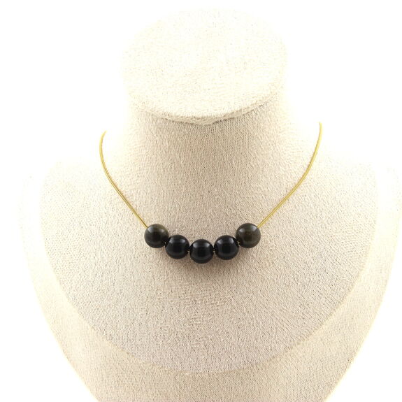Golden Obsidian 8 mm 5 beads necklace. Golden stainless steel chain