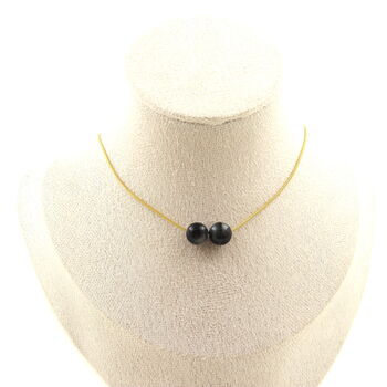 Hawk Eye 8 mm 2 beads necklace. Golden stainless steel chain