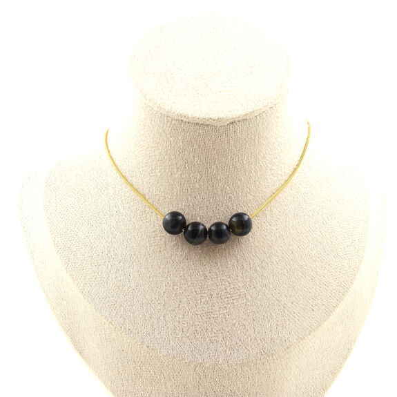 Hawk Eye 8 mm 4 beads necklace. Golden stainless steel chain