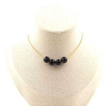 Hawk Eye 8 mm 4 beads necklace. Golden stainless steel chain