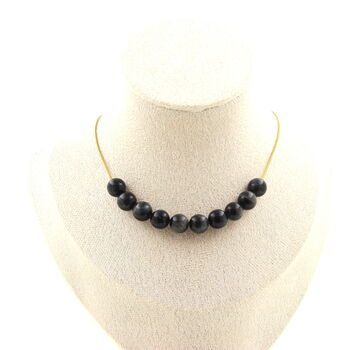 Hawk Eye 8 mm 10 beads necklace. Golden stainless steel chain