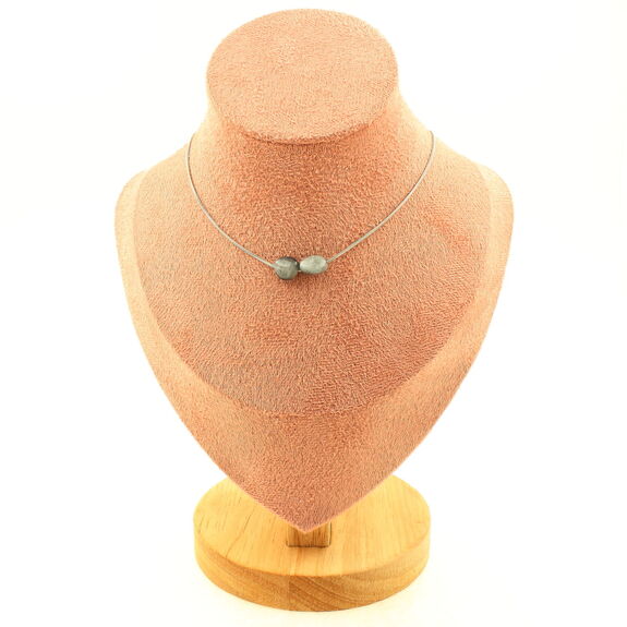 Hawk's Eye from South Africa 2 beads necklace. Stainless steel chain