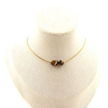 Tiger's Eye from South Africa 2 beads necklace. Golden stainless steel chain