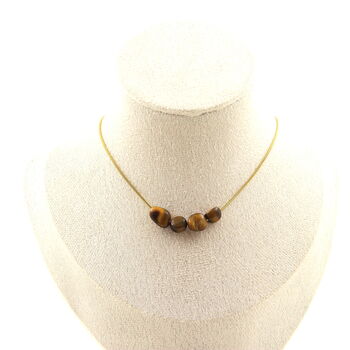 Tiger's Eye from South Africa 4 beads necklace. Golden stainless steel chain