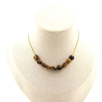 Tiger's Eye from South Africa 10 beads necklace. Golden stainless steel chain