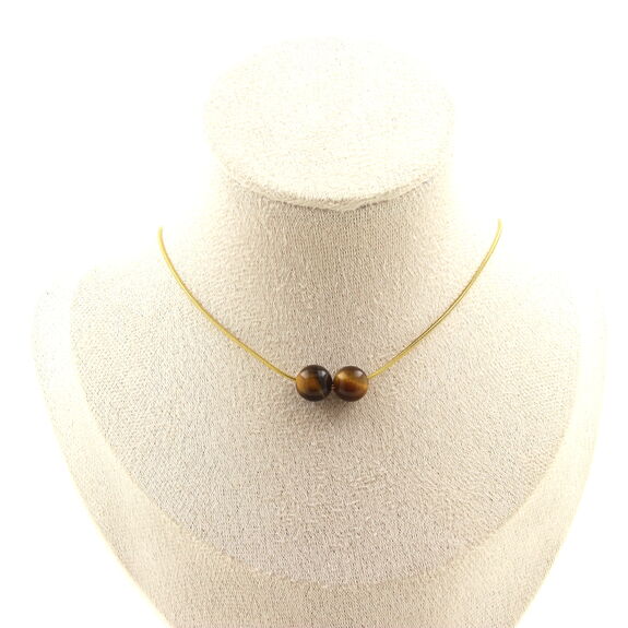 Tiger's Eye 8 mm 2 beads necklace. Golden stainless steel chain
