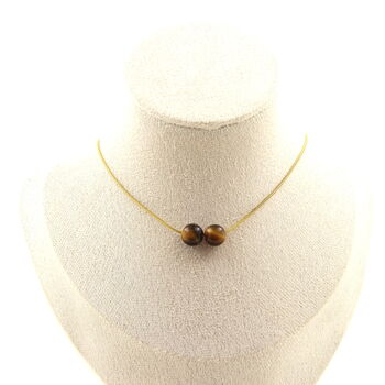 Tiger's Eye 8 mm 2 beads necklace. Golden stainless steel chain