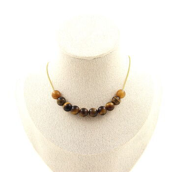 Tiger's Eye 8 mm 10 beads necklace. Golden stainless steel chain