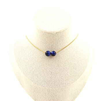 Blue Tiger's Eye 8 mm 2 beads necklace. Golden stainless steel chain