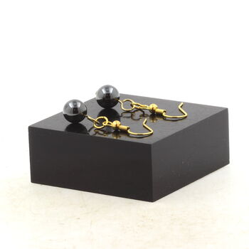 Boucles D'oreilles 1 Perle Hématite 8 mm en acier doré inoxydable.