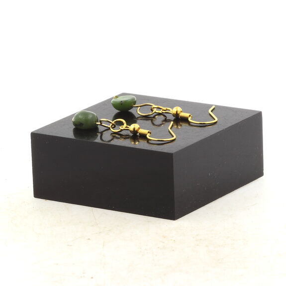 Boucles D'oreilles 1 Perle Jade Nephrite de Xiuyan Chine en acier doré inoxydable.