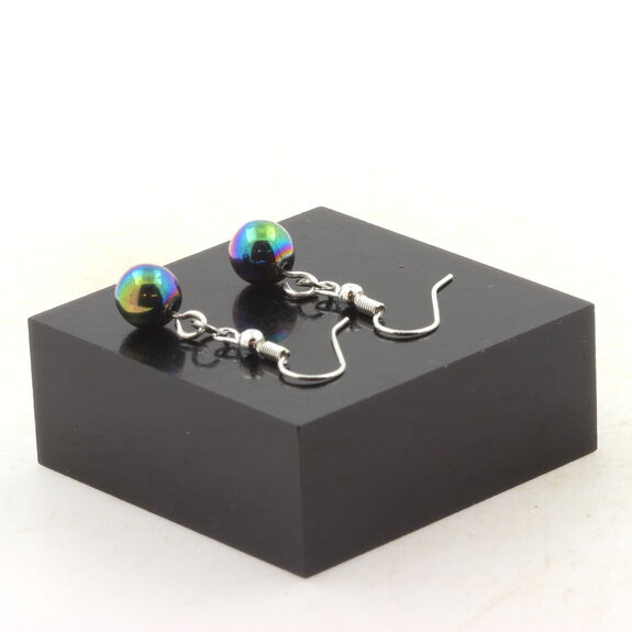 Boucles D'oreilles 1 Perle Hématite multicolore 8 mm en acier inoxydable.