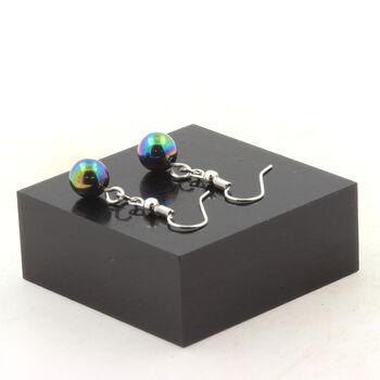 Boucles D'oreilles 1 Perle Hématite multicolore 8 mm en acier inoxydable.