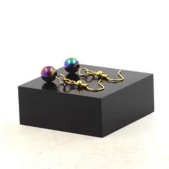 Boucles D'oreilles 1 Perle Hématite multicolore 8 mm en acier doré inoxydable.