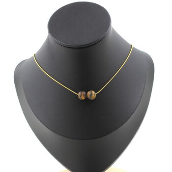 Matte Tiger's Eye 8 mm 2 beads necklace. Golden stainless steel chain