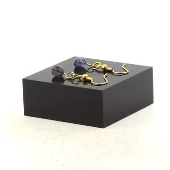 Golden Stainless steel Earrings Cordierite Iolite from Madagascar 1 Bead.