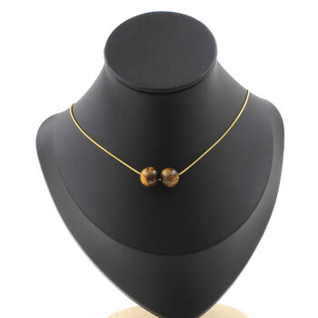 Tiger's Eye 10 mm 2 beads necklace. Golden stainless steel chain