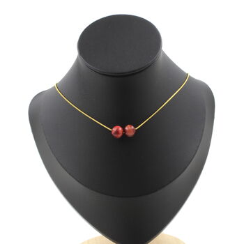 Two-tone peach Tiger's Eye 8 mm 2 beads necklace. Golden Stainless steel chain