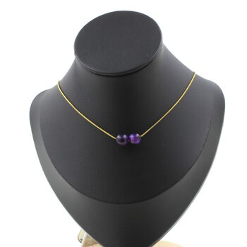 Purple Tiger's Eye 8 mm 2 beads necklace. Golden Stainless steel chain