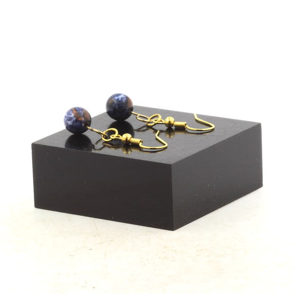 Golden Stainless steel Earrings Blue Jasper 8 mm 1 Bead.