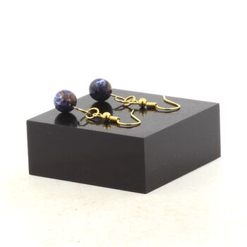 Golden Stainless steel Earrings Blue Jasper 8 mm 1 Bead.