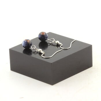 Boucles D'oreilles 1 Perle Jaspe bleu 8 mm en acier inoxydable.