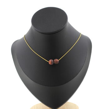Matte red Tiger's Eye 8 mm 2 beads necklace. Golden Stainless steel chain