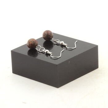 Stainless steel Earrings Leopard Jasper 8 mm 1 Bead.