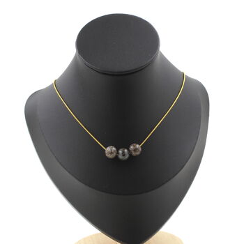 Brown Snowflake Obsidian 8 mm 3 beads necklace. Golden stainless steel chain