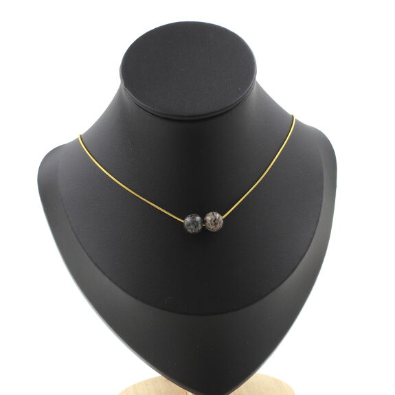 Brown Snowflake Obsidian 8 mm 2 beads necklace. Golden Stainless steel chain