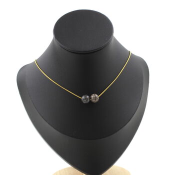 Brown Snowflake Obsidian 8 mm 2 beads necklace. Golden Stainless steel chain