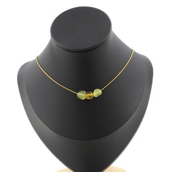 Yellow Opal from Australia 3 beads necklace. Golden stainless steel chain